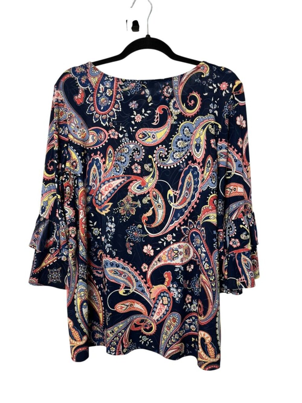 Vera Rose Paisley Floral Top Navy Multicolor 3/4 Sleeve No Size Tag XL/1X? Used - Picture 2 of 11